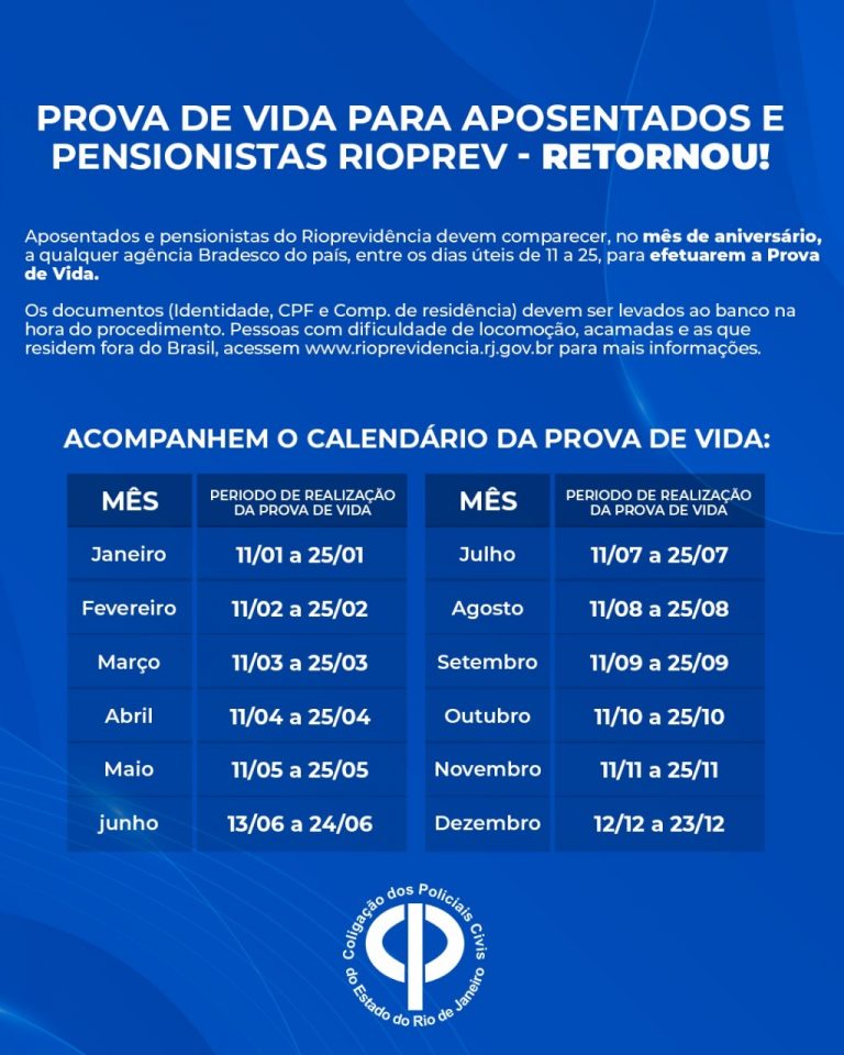 Prova De Vida Para Aposentados E Pensionistas Rioprev Retornou Colpol Rj 0317